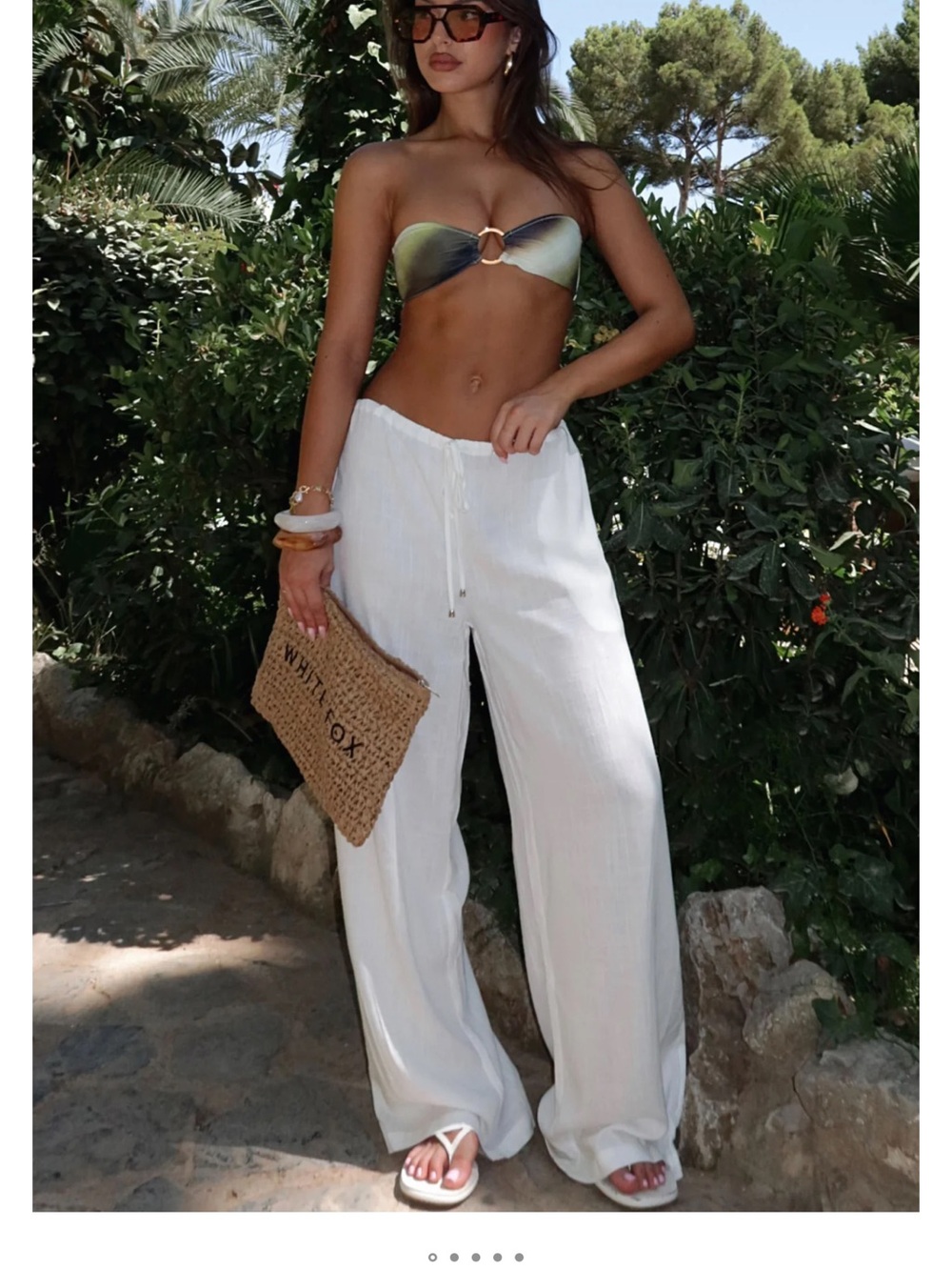 White Fox Boutique Wide-Leg White Drawstring Chinos